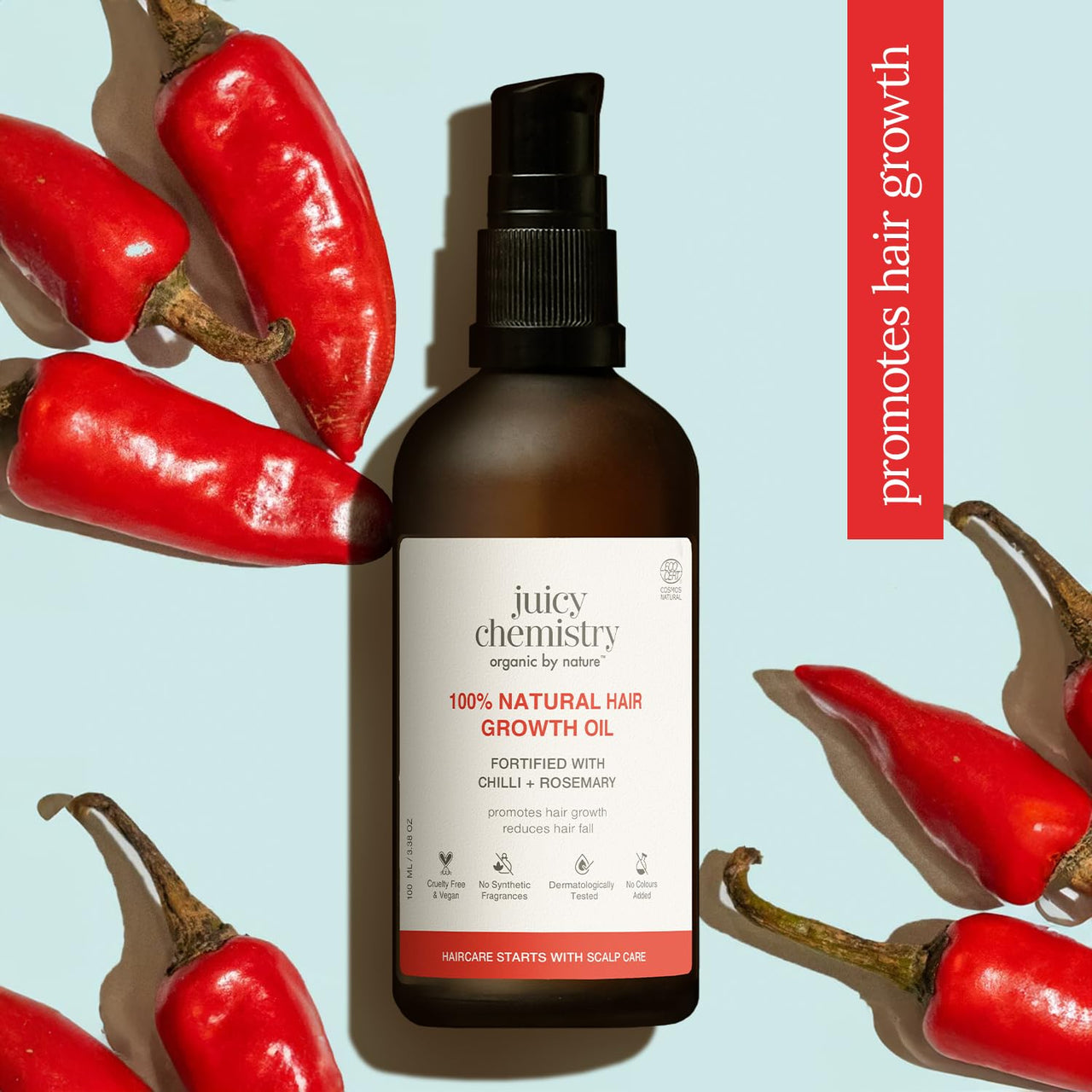 Juicy Chemistry Chilli, Horsetail & Blackseed, 100 ml | Enriched with Rosemary Oil & Kalonji Oil to Control Hair Fall | Clinically Proven with Natural DHT Blockers for Men & Women | For Healthy Hair, Scalp Nourishment & Hair Growth | Dermatologically Test