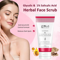 Globus Naturals Glycolic & 1% Salicylic Acid Herbal Anti Acne Face Scrub, Enriched with Liquorice & Oats, Deep Pore Cleansing & Oil Control, Reduces Dark spots & Hyperpigmentation, 100 gm