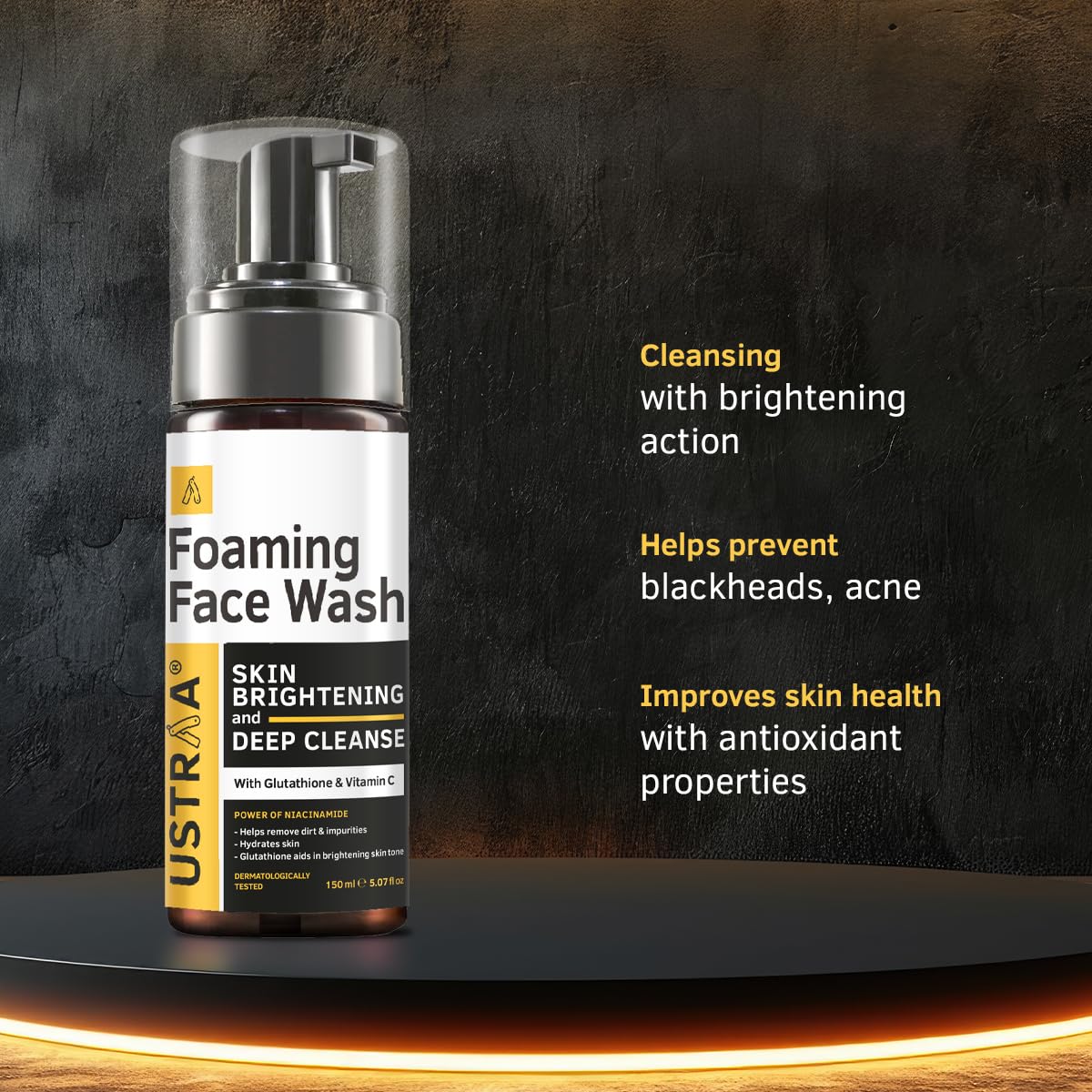 Ustraa Bright Night Kit - Foaming Face Wash - For Skin Brightening - 150 ml | Helps Prevent Blackheads | NO SLS & Night Cream - De-tan & Anti-aging - 50g - Effective Tan Removal | with Niacinamide