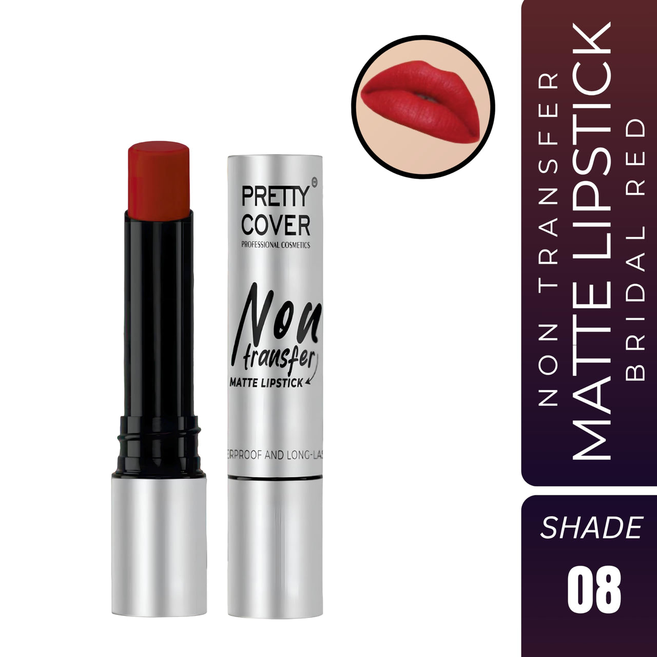 PRETTY COVER Non-Transfer Matte Lipstick | Long-Lasting, Smudge-Proof & Waterproof | Intense Color Payoff with Lightweight Formula for All-Day Wear (BRIDAL RED)