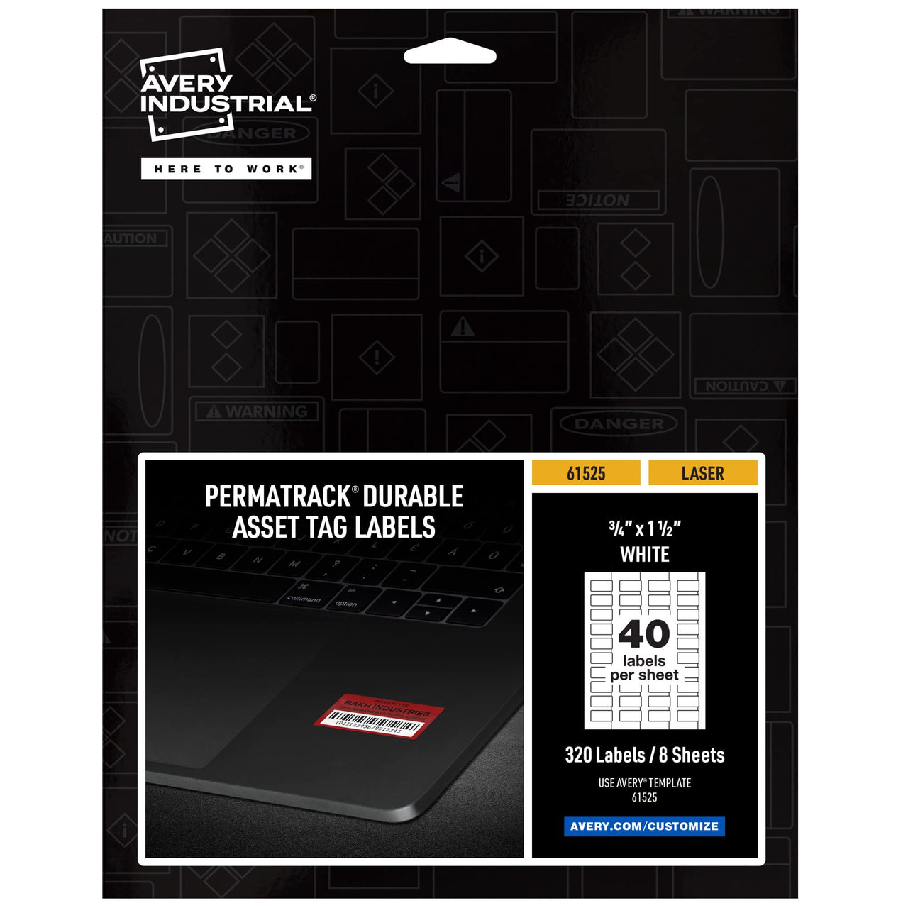 Avery White Asset Tag Labels, 3/4" x 1-1/2", Laser Printable Tags, 320 Waterproof Labels (61525) 3/4" x 1-1/2" Durable White