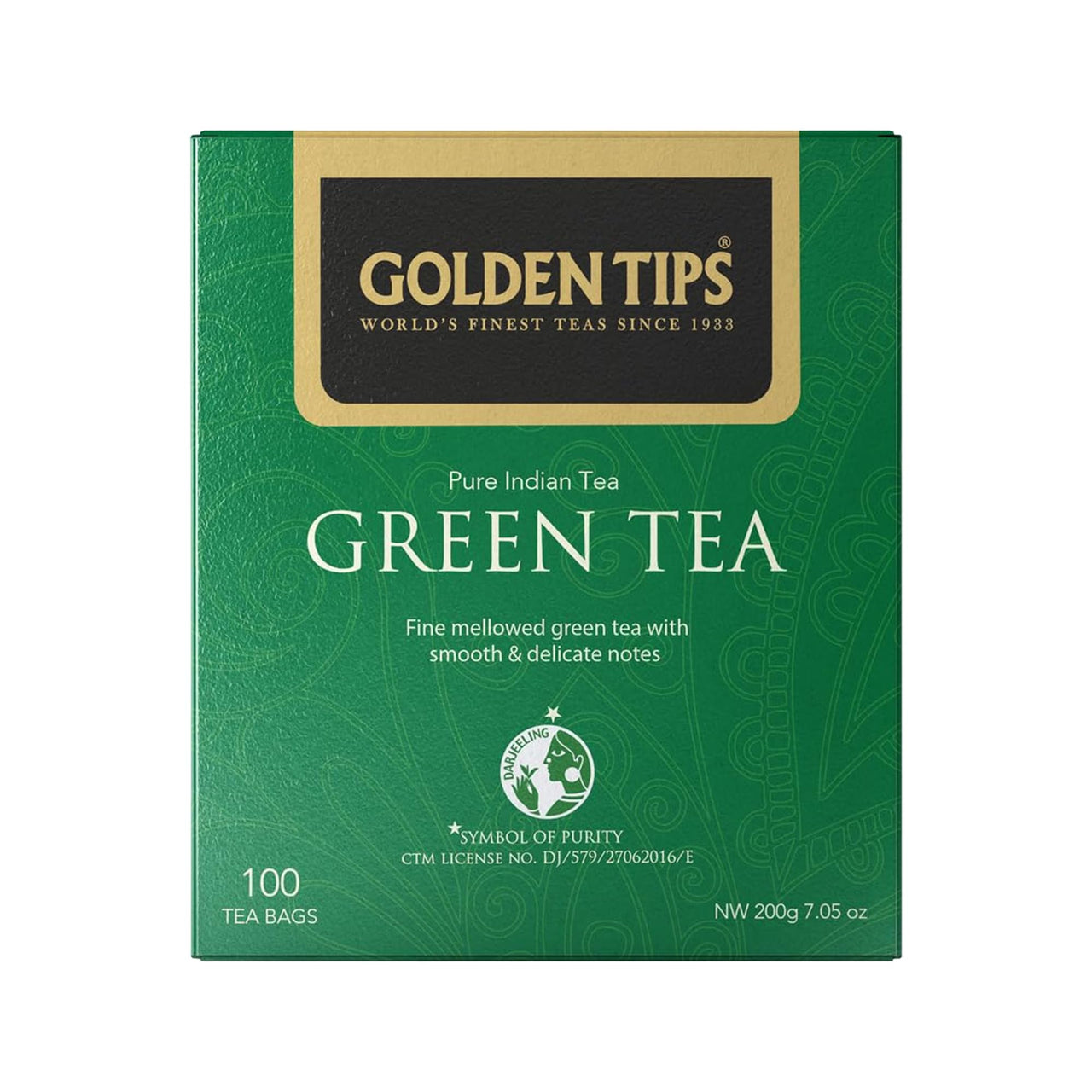 Golden Tips Healthy/Natural and Organic Darjeeling Green Tea Bags (100 Bags, 200 Gram)