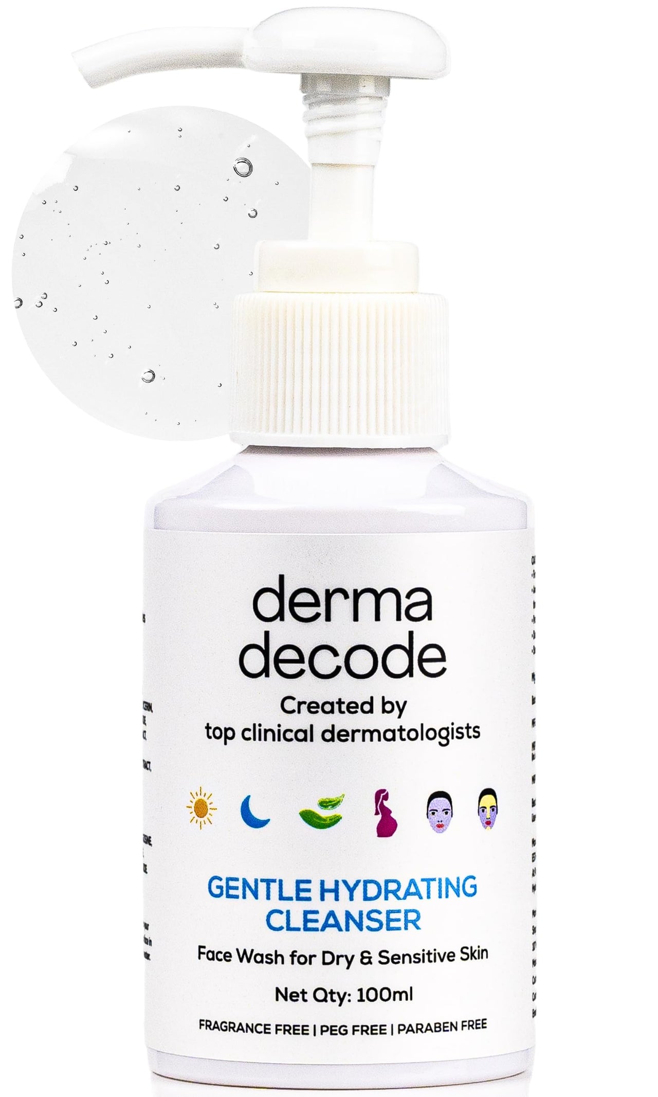 Derma Decode Face Wash For Dry Skin Women, Kids & Men - Dermatologist Created Sensitive, Dry Skin Facewash, Gentle Hydrating Cleanser with Ceramides, Hyaluronic Acid, Fragrance Free 100ml