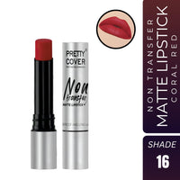 PRETTY COVER Non-Transfer Matte Lipstick | Long-Lasting, Smudge-Proof & Waterproof | Intense Color Payoff with Lightweight Formula for All-Day Wear (CORAL RED)