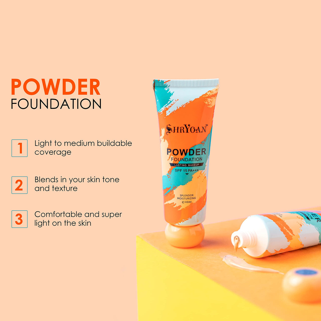 Shryoan Powder Foundation SPF 15PA+++ 40ml | Creamy Full Coverage for Combination Skin| Smoothing Finish | Alcohol-Free | Long Lasting Makeup | Natural Matte Finish | 16H Oil Control | Pack of 1 | 40 ML | Shade 04