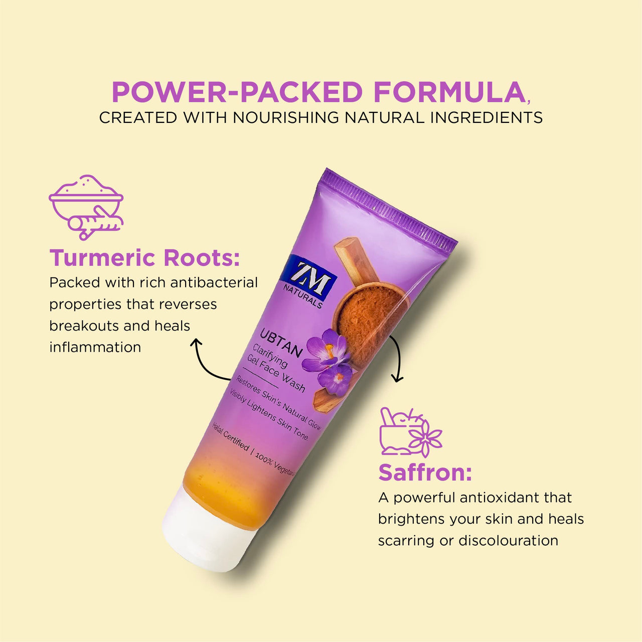 ZM Naturals Ubtan for Skin brightening with Saffron & Turmeric - 75 ml Face Wash