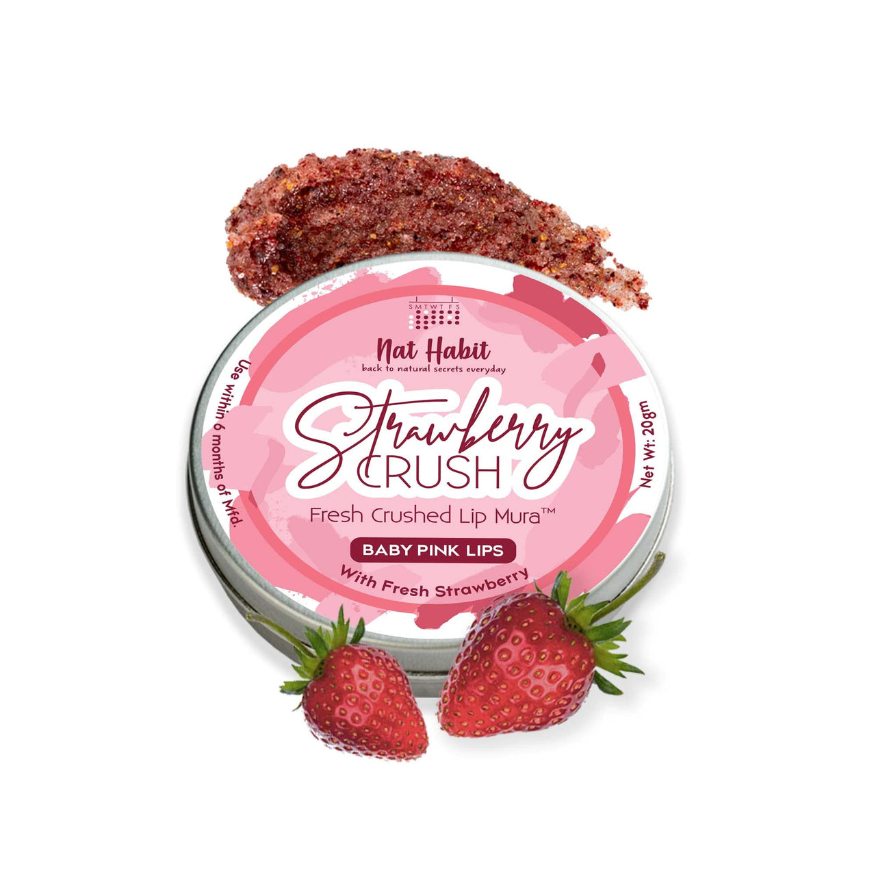Nat Habit Cold Pressed Oil Combo Castor Oil 200 ml and Strawberry Crush Lip Mura - Lip Scrub 20g For Hair Fall & Hair Growth, Pink & Soft Lips, Chemical & Preservatives Free