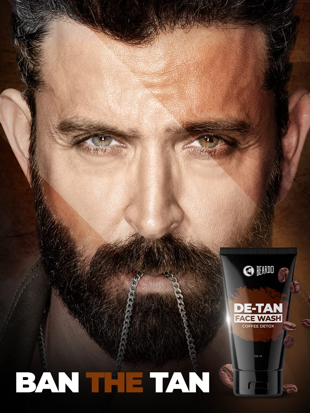 BEARDO De-Tan Face wash for Men, 100ml (Pack of 2) | Reduces Tan for glowing complexion | Coffee Facewash | Dark Spot Reduction | Tan removal face wash men