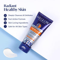 Meglow Instant Glow Facewash for Men | Skin Brightening Face Wash | Deeply Exfoliates & Hydrates | Glows & Even Skin Tone | Pack of 3 (70g each)