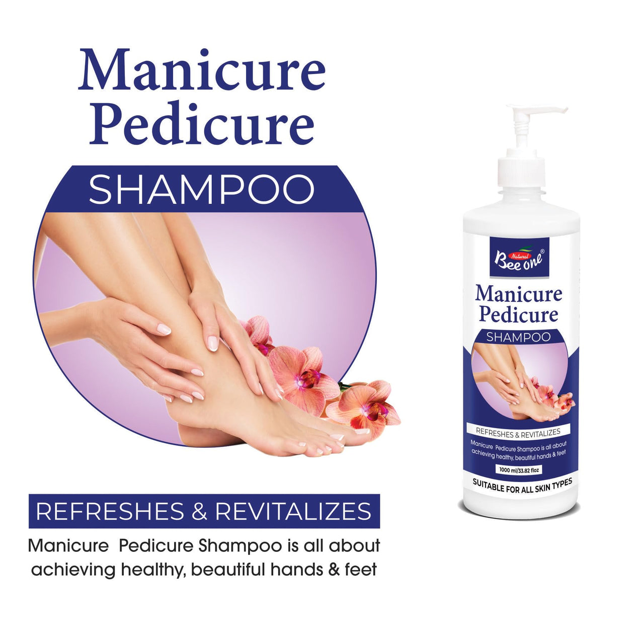 BEE ONE Manicure and Pedicure Shampoo 1000 ml | Professional Hand and Foot Care Shampoo | Deep Cleansing, Moisturizing, & Gentle Formula | Nail Care, Spa & Salon Use | Safe for Sensitive Skin