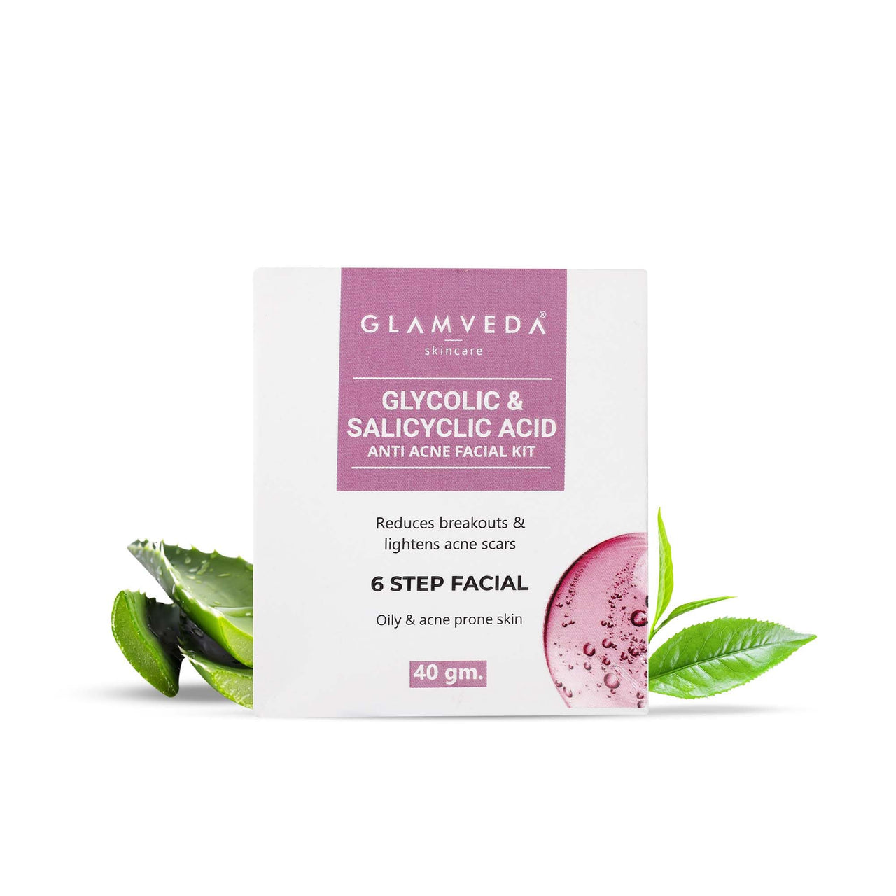Glamveda Glycolic & Salicylic Anti Acne Facial Kit | Pimple Care & Brightening Facial Kit For Women| No Paraben, SLS | 40gm