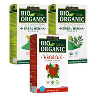 INDUS VALLEY Bio Organic Natural Hibiscus Powder For Dry Hair| Rosa-Sinensis With Herbal Henna Powder Set Of 2 For Hair Care (100G*3=300G), 2 Count