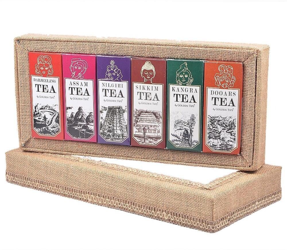 Golden Tips Finest Gift Box Loose Leaf Black Tea Darjeeling, Assam, Nilgiri, Sikkim, Kangra and Dooars, Gourmet Tea in Eco-Friendly Packaging, Gift for Festive Gifting, Birthdays & Corporate Gift