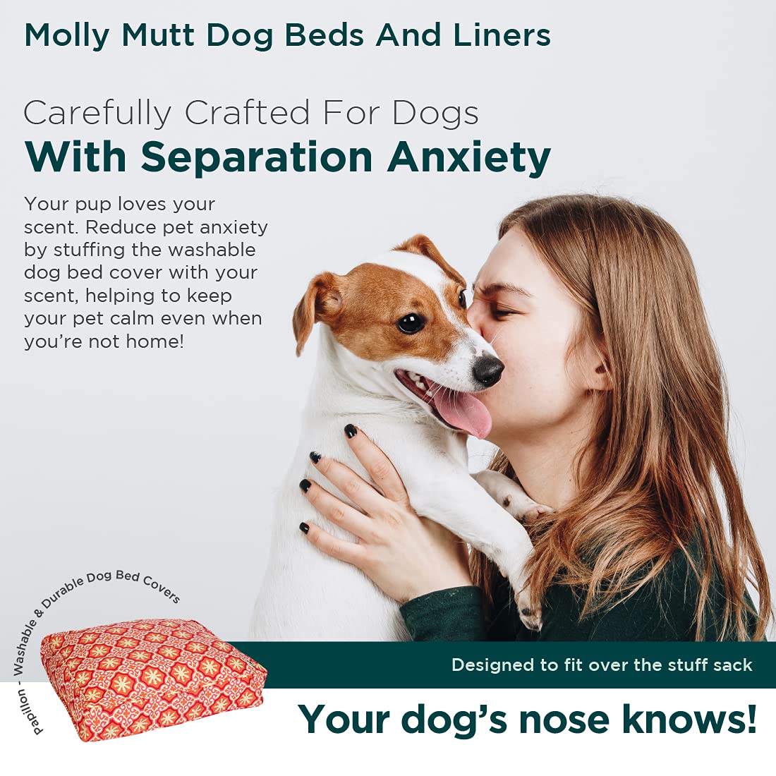 Molly Mutt Medium to Large Dog Bed Cover - Papillon Print - Measures 27x36x5 - 100% Cotton - Durable - Breathable - Sustainable - Machine Washable Dog Bed Cover