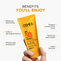 Oshea Herbals UVShield SPF 50 PA+++ Sunscreen | Broad Spectrum UVA & UVB Protection for All Skin Types | Water Resistant & Enriched with Papaya & Green Tea Extract - 120g
