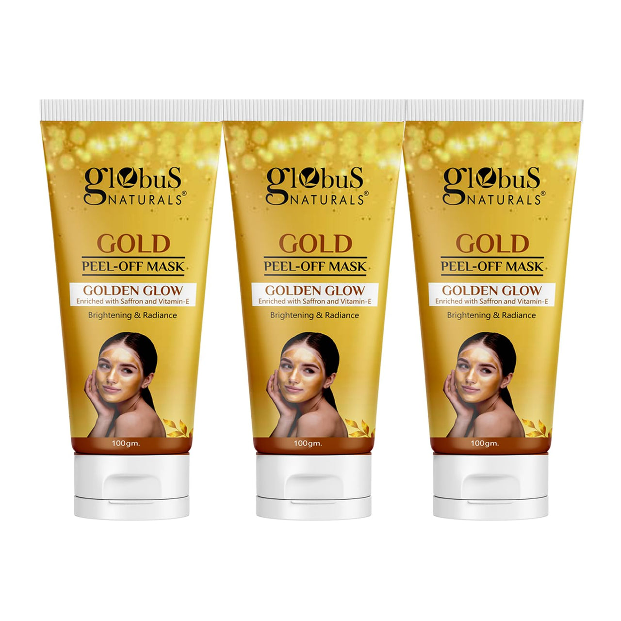 Globus Naturals Gold Peel Off Mask Enriched with Vitamin-E, For Golden Glow & Radiance, For Both Men & Women, Suitable For All Skin Types, 100g, Pack Of 3