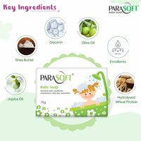 Parasoft Baby Soap Mild & Gentle Daily Moisturizing, Cleansing and Nourishing Baby Bathing Bar with Jojoba Oil, Almond Oil & Vitamin E for Sensitive Skin - 75 gm(Pack of 4)