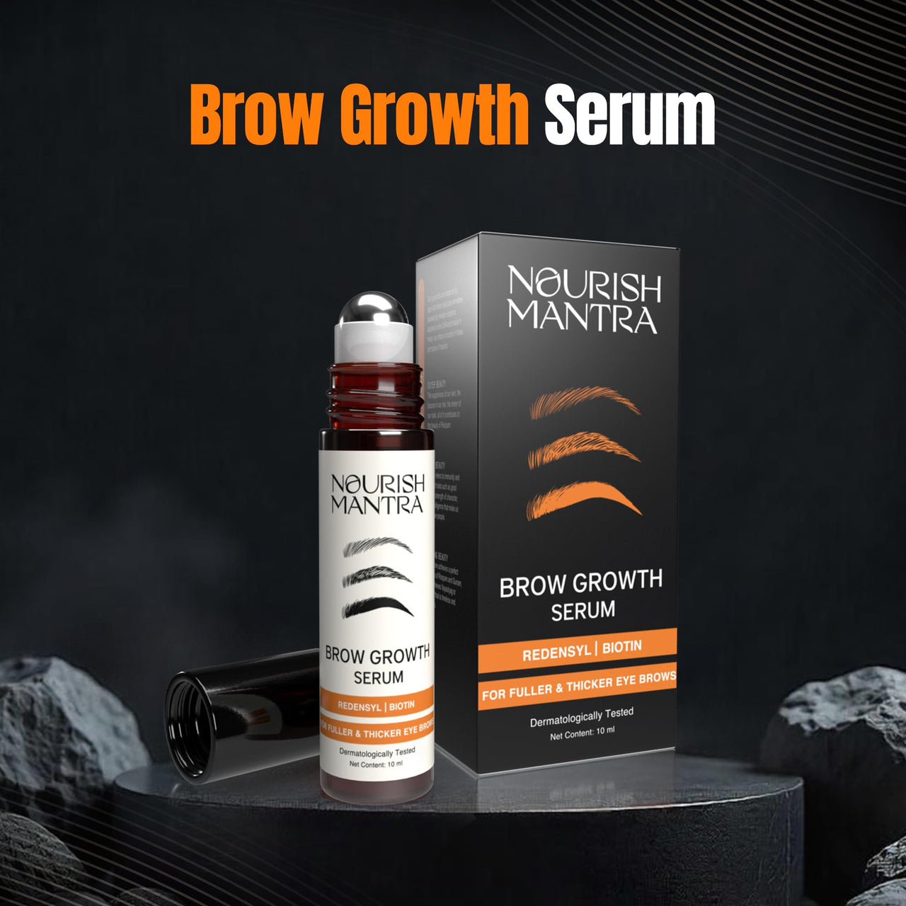 Nourish Mantra Brow Growth Serum | eyelash serum for Brow and lash Hairs Growth, volume & Thickness | Formulated with Redensyl, Biotin, Peptides & Amino Acids | 100% Eye Safe & Fragrance Free - 10 ml