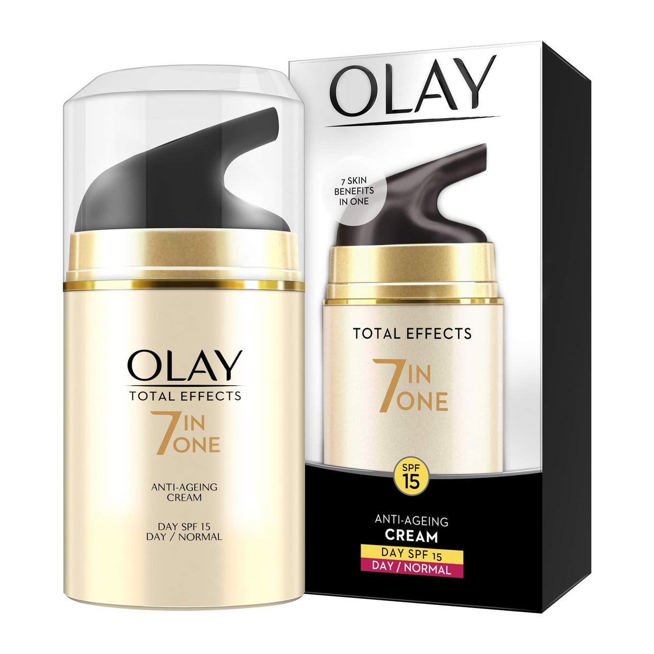 Olay Day Cream Total Effects 7 in 1, Anti-Ageing SPF 15, 50g And Olay Night Cream Total Effects 7 in 1, Anti-Ageing Moisturiser, 50g
