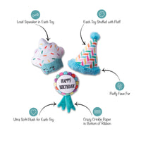 Fringe Studio Plush Dog Toy Set, Happy BARK-Day!, 3 Piece Set, for Small Dogs (289525)