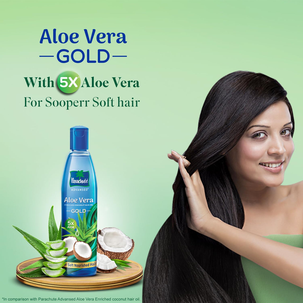 Parachute Advansed Aloe Vera Enriched Coconut Hair Oil Gold | 5X Aloe Vera With Coconut Oil| Makes Hair Sooperr Soft | 400ml (Pack of 2)