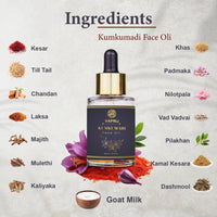 Vaprij Kumkumadi Tailam, Ayurvedic Face Oil, Saffron and 25 Herbs, Skin Brightning, Reduces Pigmentation, Dark Spots, Fine Lines, All Skin Types