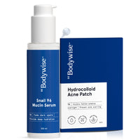 Be Bodywise Snail 96 Mucin Serum 100ml & Hydrocolloid Acne Patch (24 Dots | 3 Sizes) | Absorbs & Flattens Acne Overnight,Soothes, Hydrates & Moisturises Skin | 0.5% Niacinamide, 96% Snail Mucin