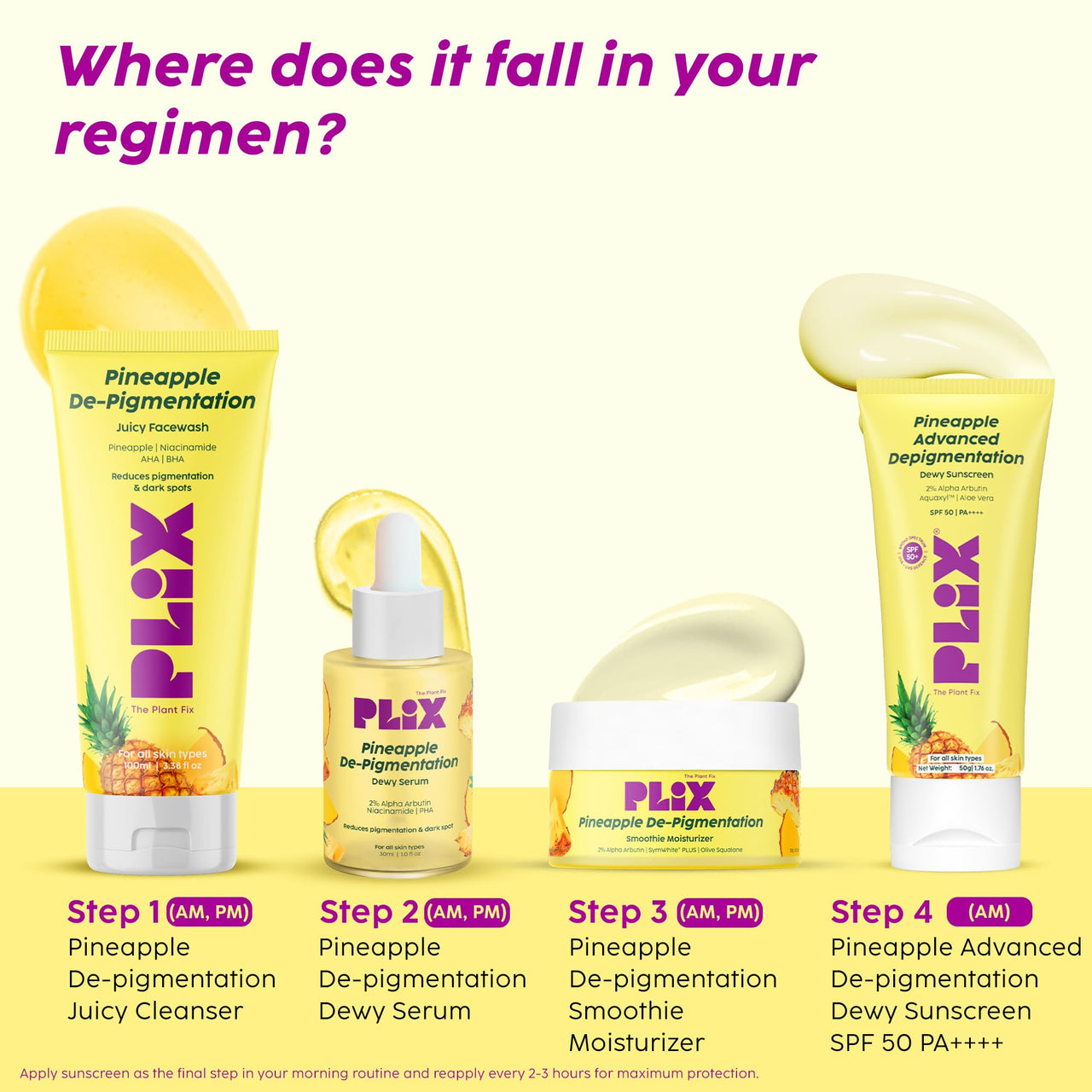 PLIX - THE PLANT FIX Pineapple Advanced Depigmentation Dewy Sunscreen SPF 50 PA++++ | Alpha Arbutin & Aquaxyl | Reduces Pigmentation, Protects from UV & Blue Light, Hydrates Skin | Vegan & Paraben-Free | 50g