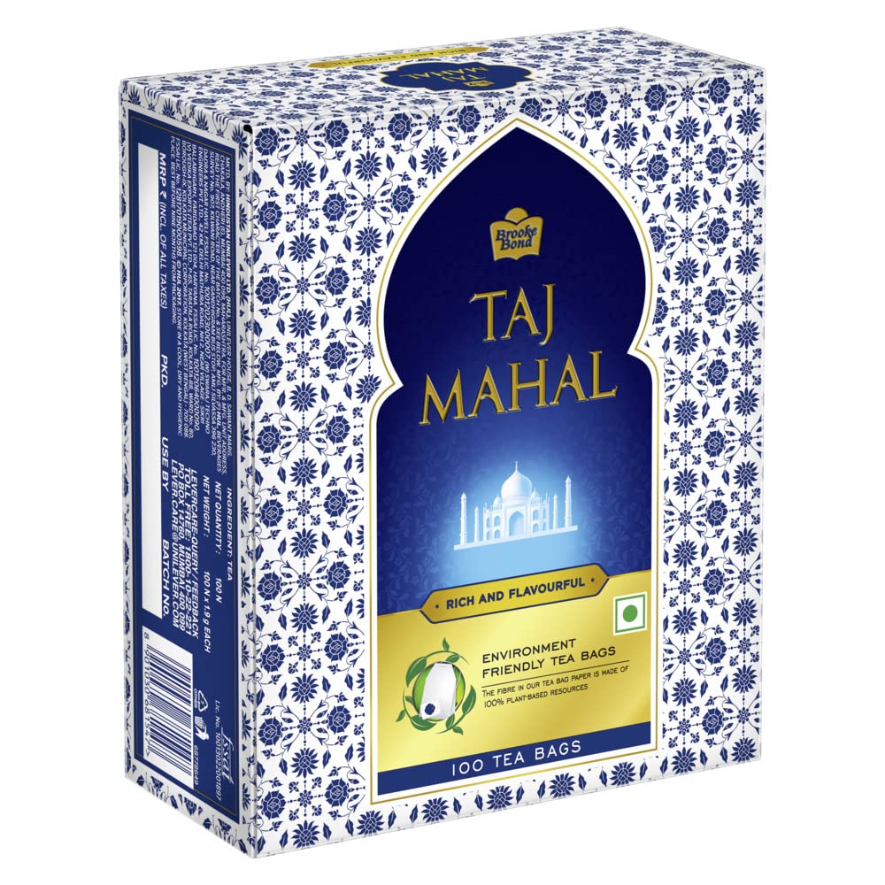 Taj Mahal Tea Bags 100 pcs, Rich and Flavourful Chai - Premium Blend of Powdered Fresh Loose Tea Leaves Flavour : orange