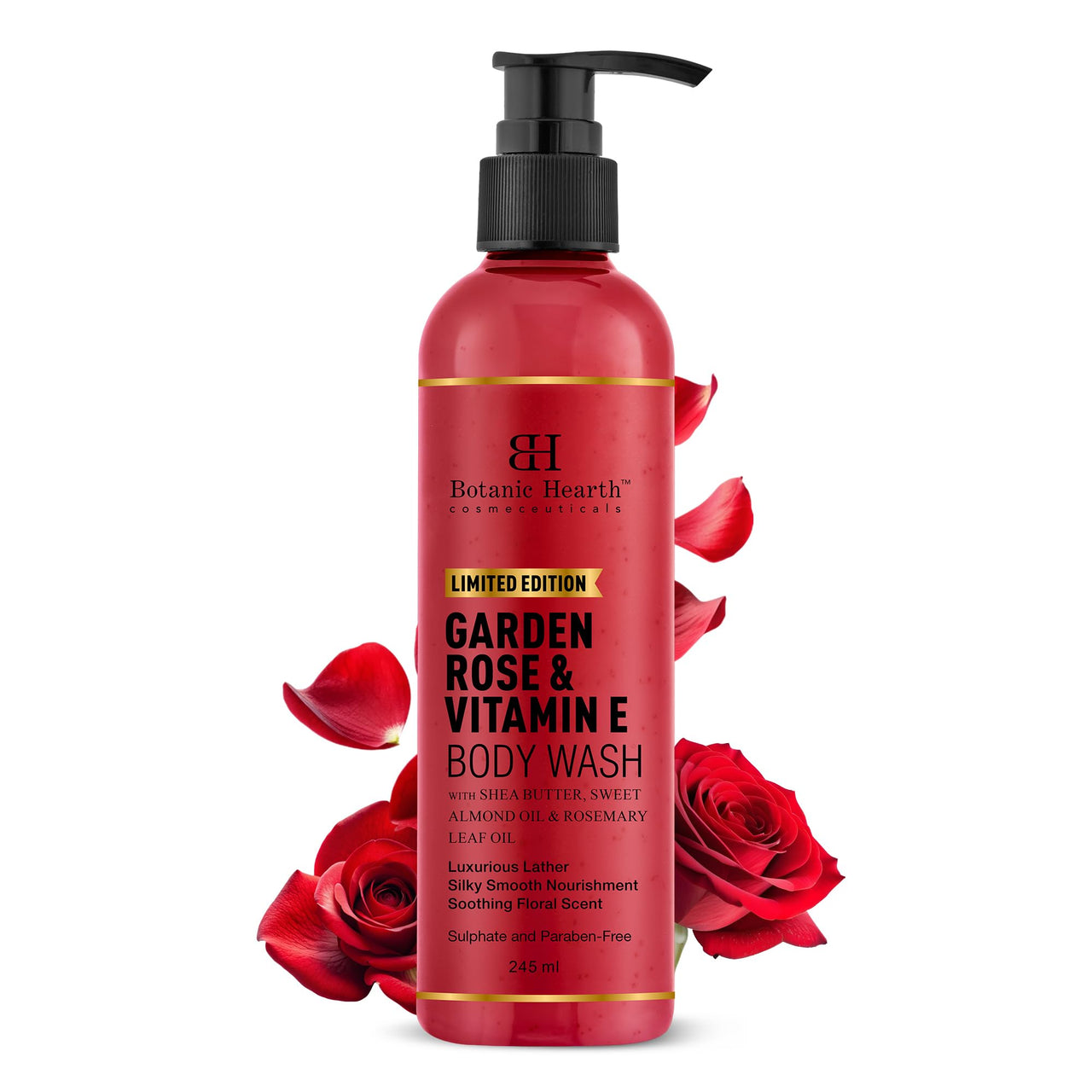 Botanic Hearth Garden Rose Body Wash with Shea Butter & Vitamin E | Moisturizing Body Wash Shower Gel for Softer, Smoother Skin | Sulfate & Paraben Free | for Women & Men | 245ml