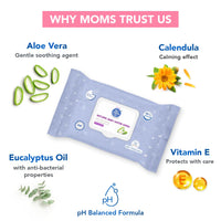 The Moms Co Rash Free Baby Wet Wipes, 99% pure water, 100% plant-based with Aloe Vera, Calendula, Eucalyptus Oil & Vitamin E | Anti-bacterial, Allergen Free & Non-Irritating - Pack of 2