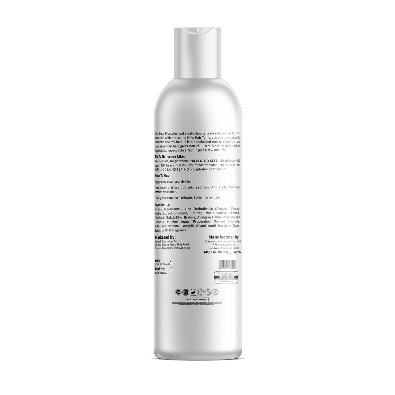 Herbs & Hills Overnight Hair Repair Tonic 100 ml with Aloe Vera, Neem & Juniper for Dry Hair, Scalp Rescue & Control Hair Fall, Reduce Dandruff, Maintains Healthy Hairs, for Men & Women