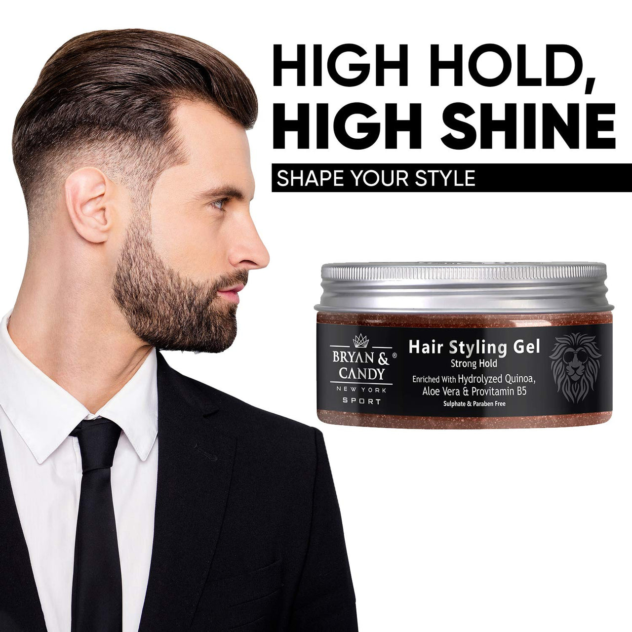 Bryan & Candy NewYork Lion Series Hair Styling Gel For Strong Hold - 100 gm, Enriched with Hydrolyzed Quinoa, Aloe Vera & Pro Vitamin B5