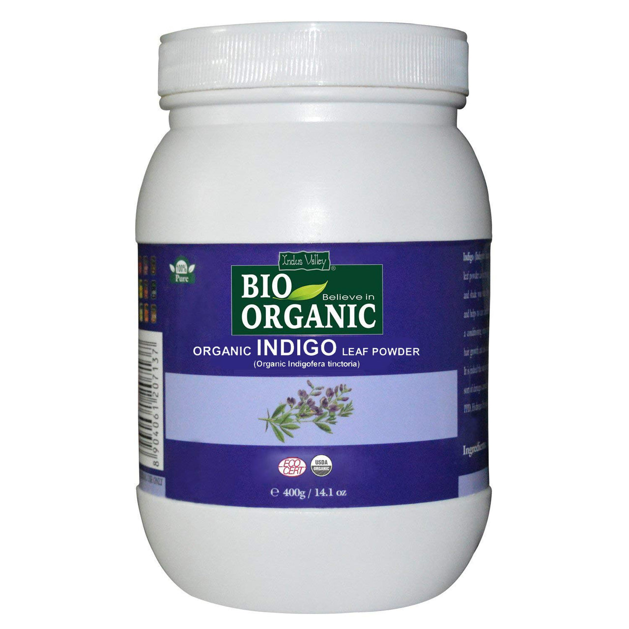 INDUS VALLEY 100% Organic Indigo Leaf Powder Jar 400g with Herbal Henna Powder Jar - 500g (400g+500g = 900g)
