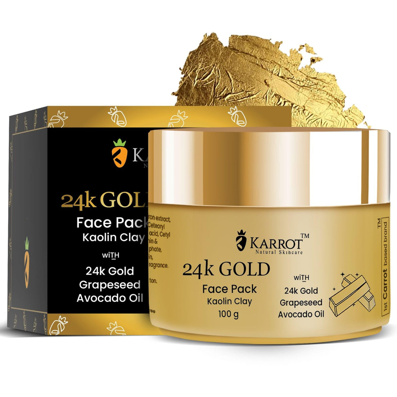 Karrot Natural Skincare 24K Gold Face Pack for Bright and Glowing Skin, Hydrates and Replenishes Cell Growth, Contains Avocado Oil, Sandalwood, Honey, For Women and Men, All Skin Types, 100gms
