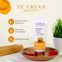 Lotus Herbals Radiance Boost Ubtan Face Cream SPF 20 50gm And Radiance Boost Ubtan Face Wash 100gm | (Pack of 2) Turmeric, Sandalwood and Rose Water| Glowing Skin|Reducing Dark Spots