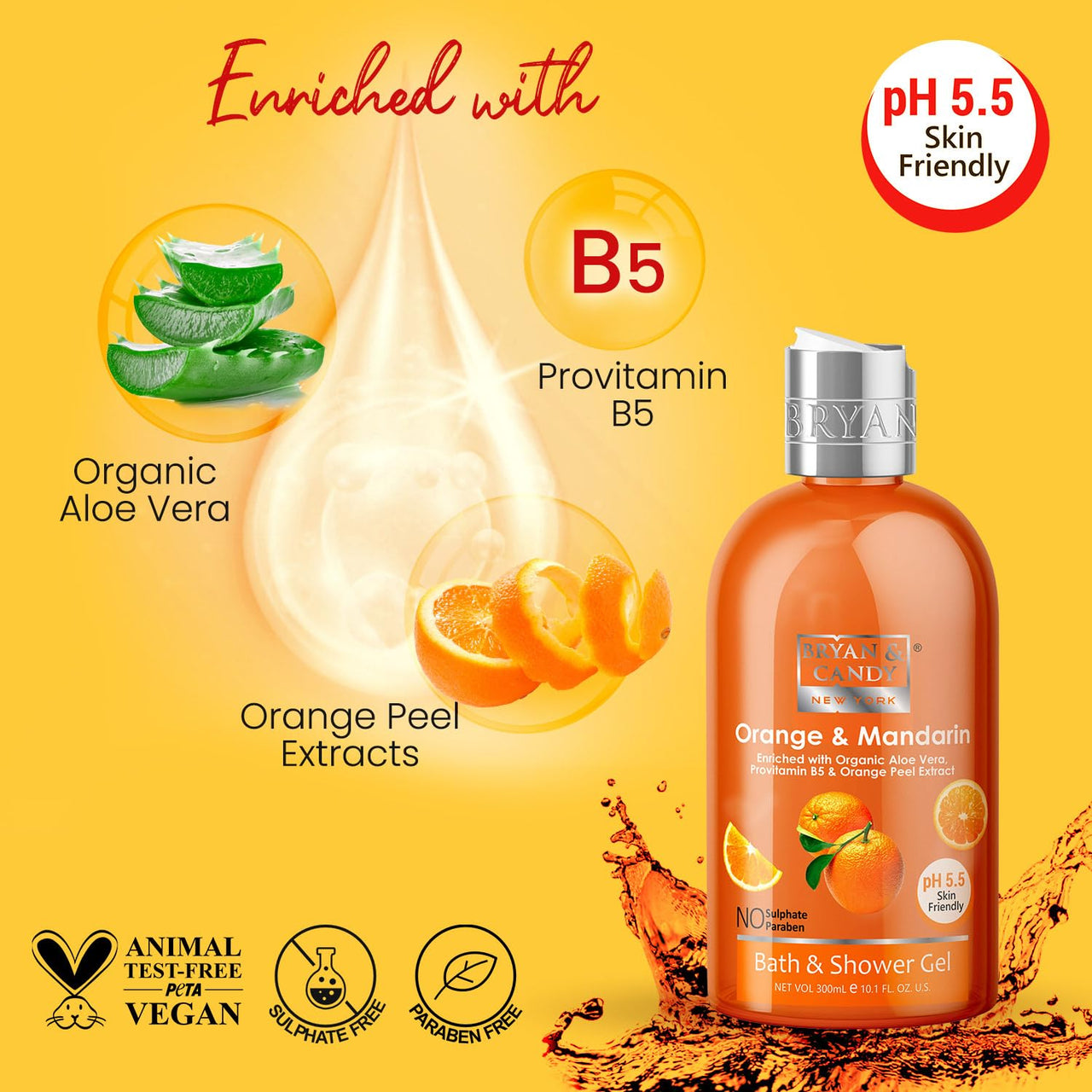 Bryan & Candy Shower Gel with Aloe Vera. Gentle, Moisturizing Body Wash for Soft, Supple Skin (Orange Shower Gel, 300ml)