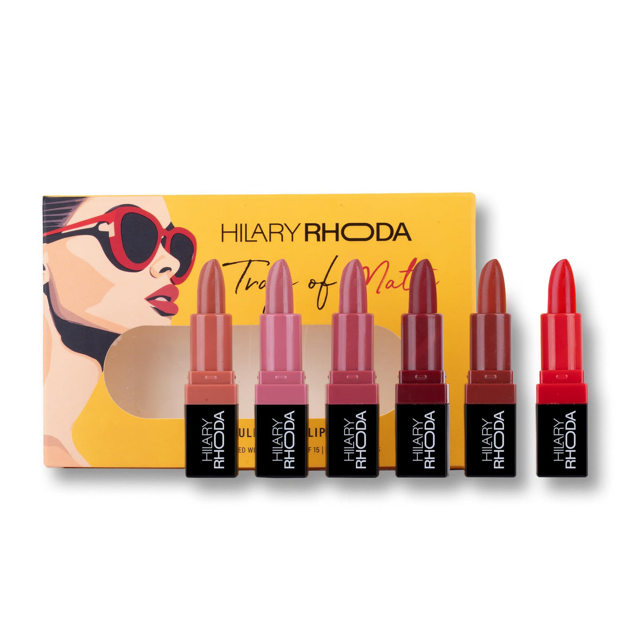 Hilary Rhoda Trap Of Matte 6 Bullet Mini Lipsticks | Infused with SPF 15 | Long-Lasting Formula & Trendy Lipstick Shades | Paraben-Free & Cruelty-Free | Set of 6-1.5 X 6g