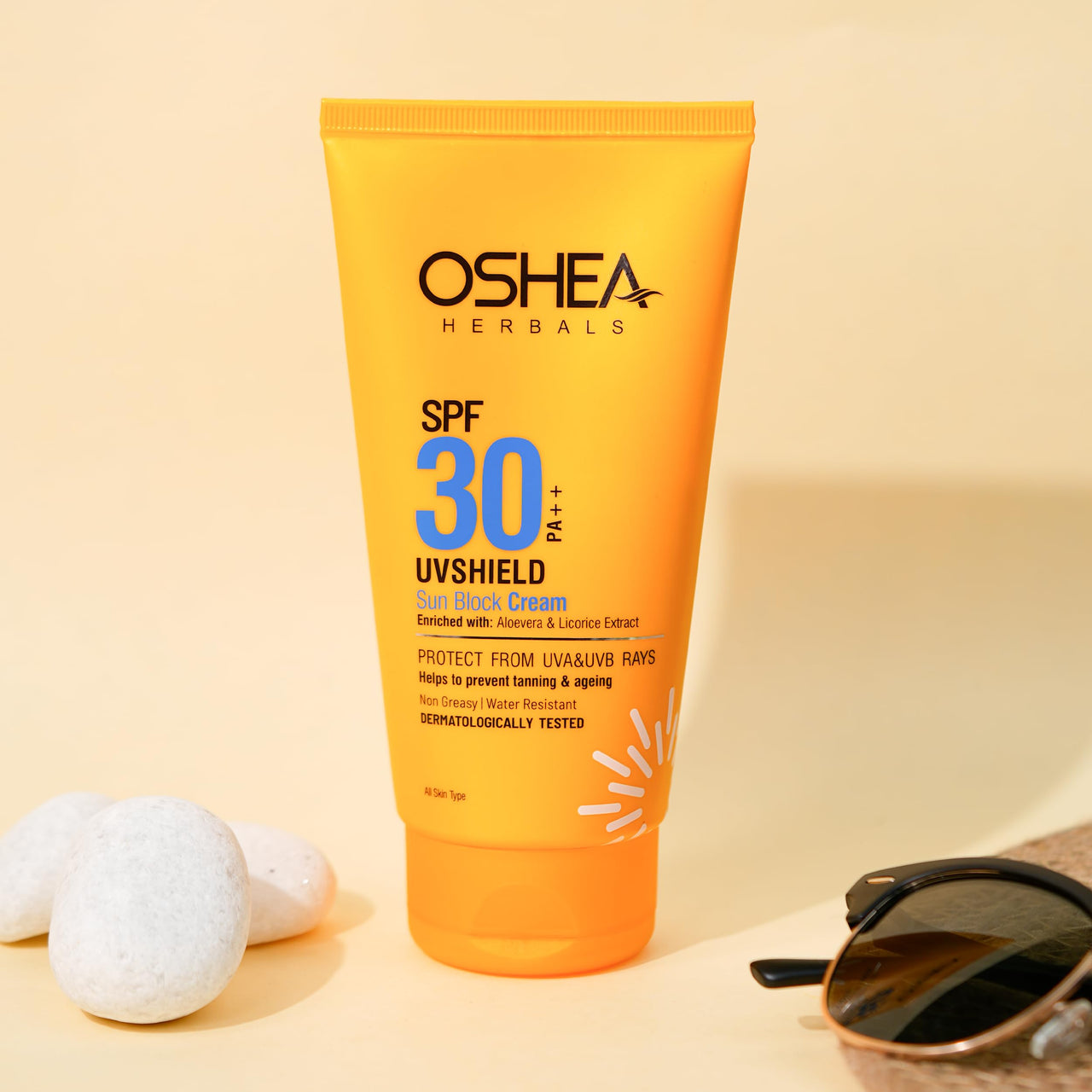 Oshea Herbals UVShield Sunscreen SPF 30 PA++ For All Skin Types | Non Greasy & Water Resistant | UVA & UVB Protection, Prevents Tanning & Ageing | Enriched with Aloe Vera & Licorice Extract - 120g