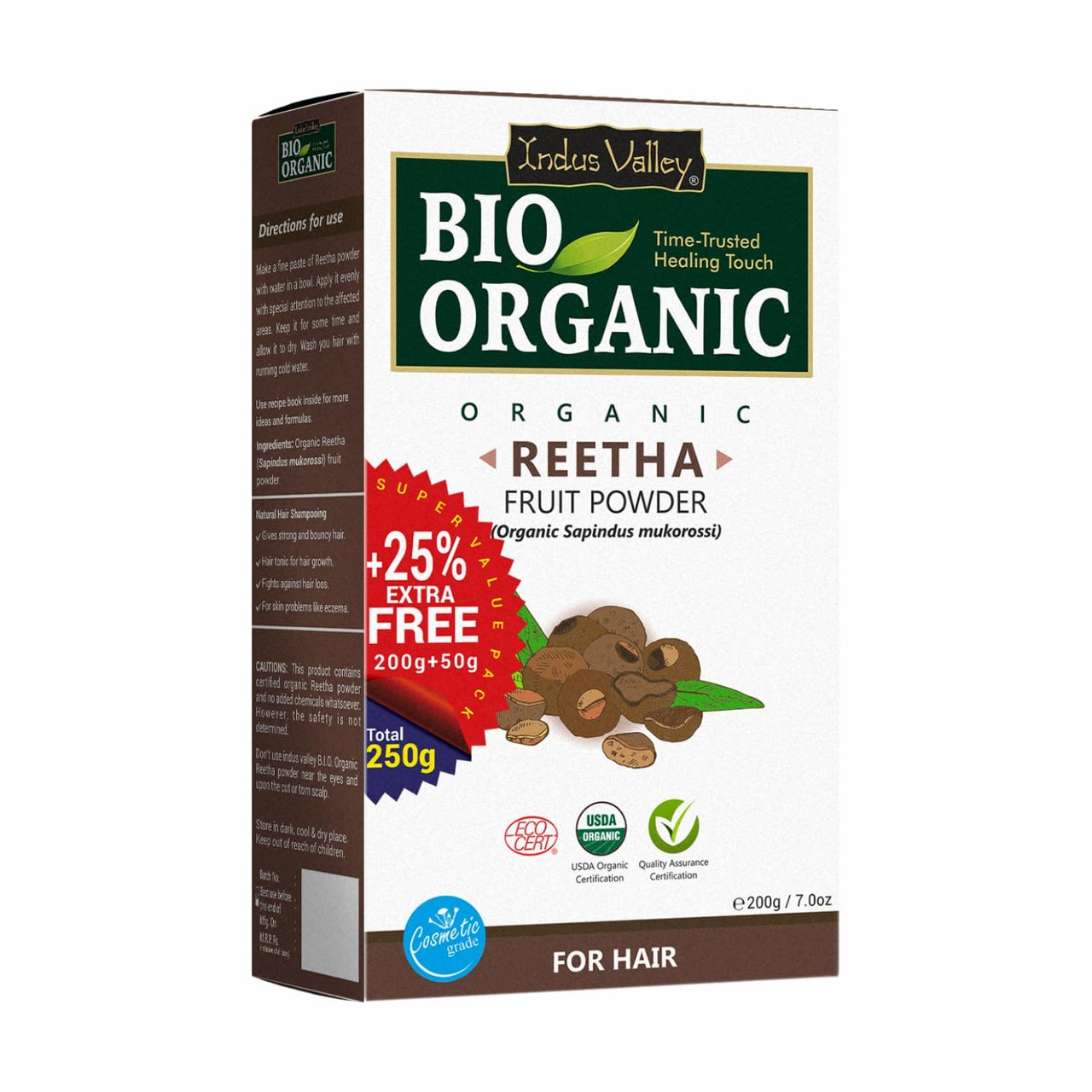 INDUS VALLEY Bio Organic Reetha Powder Sapindus Mukorossi 100% Organic & Chemical Free Skin Cleanser (250gm)