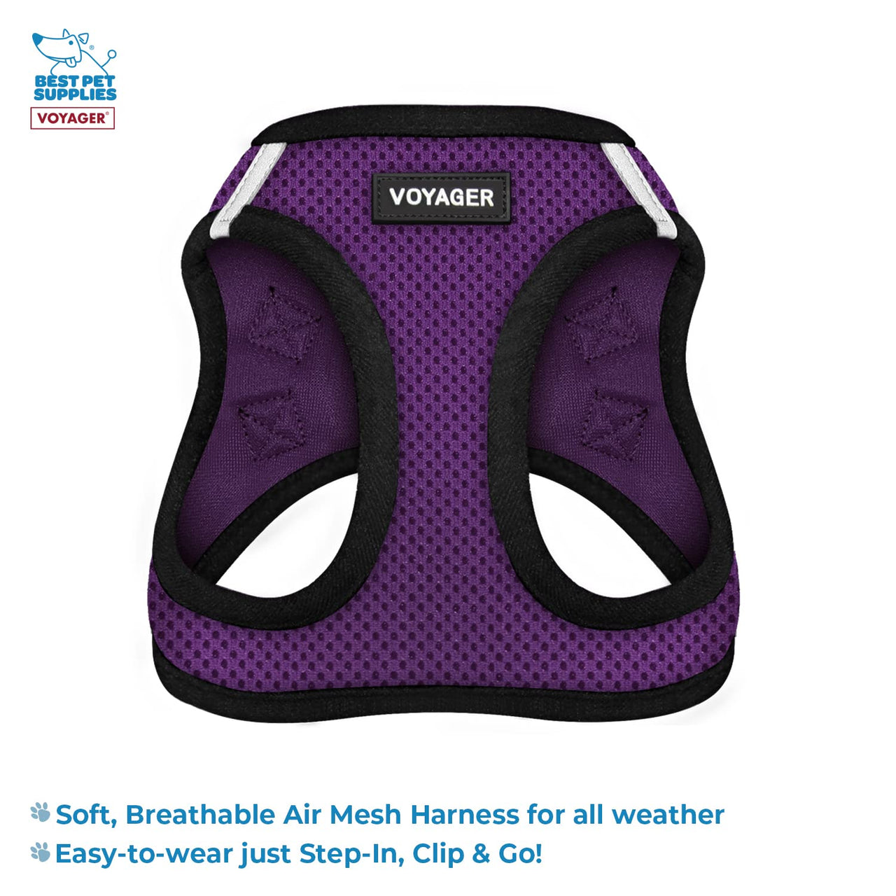 Voyager Step-in Air All Weather Mesh Harness and Reflective Dog 5 ft Leash Combo with Neoprene Handle, for Small, Medium and Large Breed Puppies by Best Pet Supplies - Purple, XXX-Small XXXS (Chest: 10 - 11.5" * Fit Cats) Leash Harness Set (Purple Base)