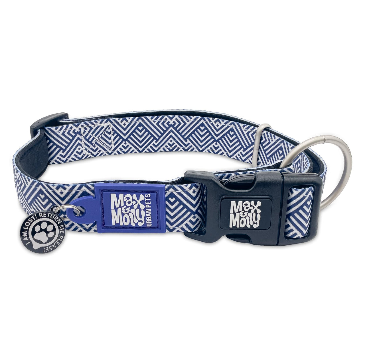 Max & Molly Soft Padded Neoprene Dog Collar w/Smart ID Gotcha! QR Pet Safety Tag, Durable, Waterproof, Anti-Stink, Machine Washable Collar for Dogs, Mykonos Navy Stripe, S