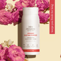 Juicy Chemistry Organic Anti Fungal Dusting Powder Fortified with Damask Rose & Jasmine 100g | Talcum Free Powder for Face & Body | Skin Brightening, Matte Finish & Oil Control | For Men, Women & Kids