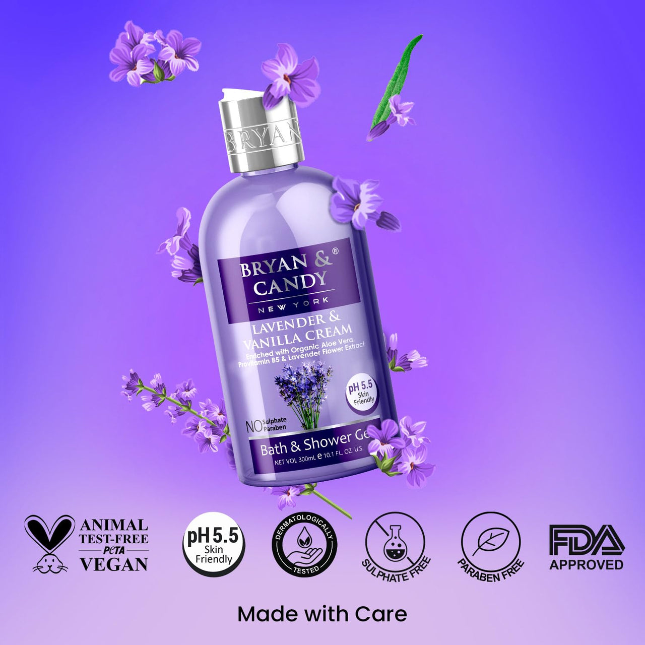 Bryan & Candy Shower Gel with Aloe Vera. Gentle, Moisturizing Body Wash for Soft, Supple Skin (Lavender Shower Gel, 300ml)