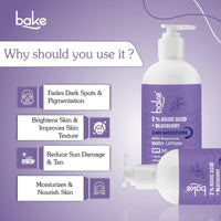 BAKE 2% Kojic Acid Brightening Body Lotion with Niacinamide & SPF 30 PA+++ for Pigmentation & Tan Removal | For Dark Spots & Sun Protection | De-Tan Body Lotion | Tanned & Pigmented Skin | For Women & Men | 200ml