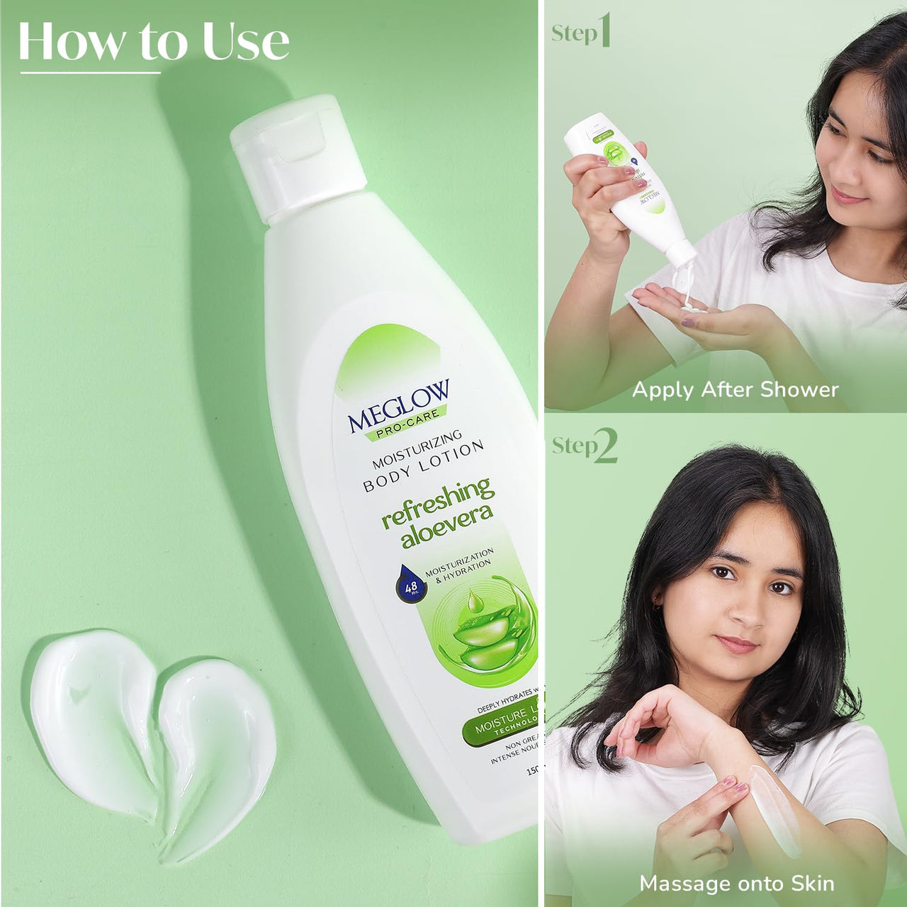 Meglow Pro-Care Moisturizing Body Lotion | Refreshing Aloe Vera Moisturizer for Women & Men for All Skin Types | Hydrating Moisturizer-150ml Pack of 2