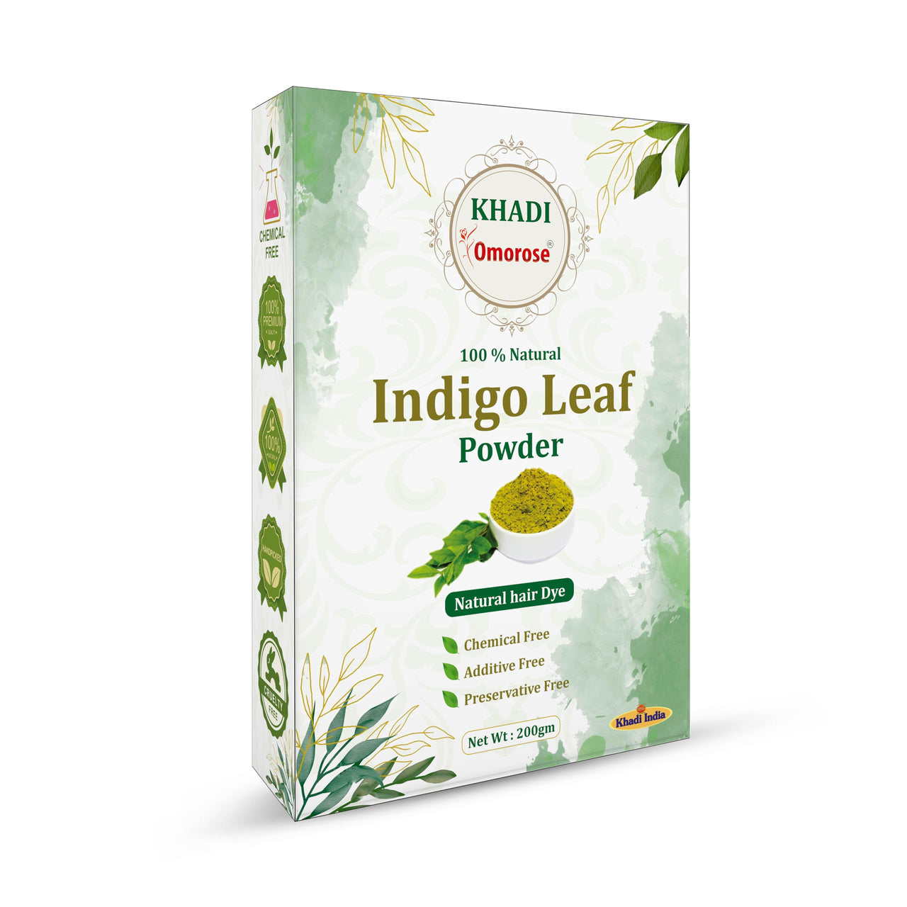 Khadi Omorose Indigo Leaf Powder for Black hair | 200 Grams | Natural hair color, Chemical free | Resealable Zipper Stand Pouch