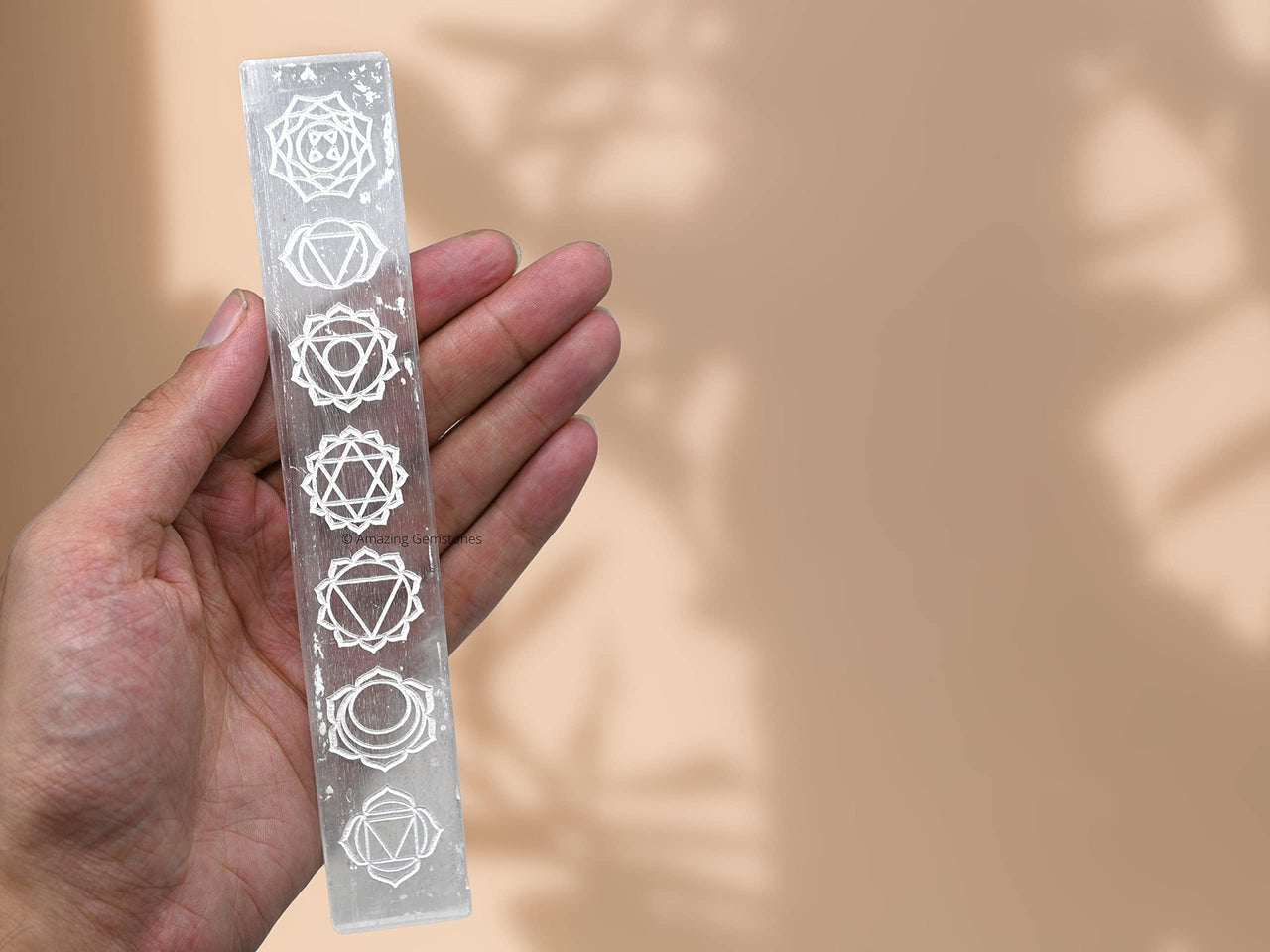 Selenite Crystal Charging Plate For Crystals And Healing Stones, 7.5" Selenite Crystal Plate Engraved Chakra Coaster For Home Office Table Decor (Selenite Stick) Rectangle