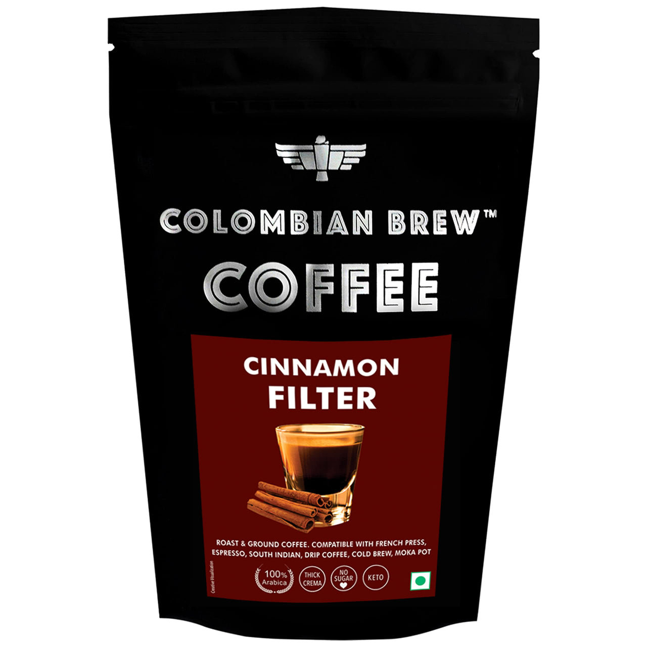 Colombian Brew Cinnamon Filter Coffee Powder, Arabica Roast & Ground, 250g & Colombian Brew Mint Filter Coffee Powder, Arabica Roast & Ground, 250g