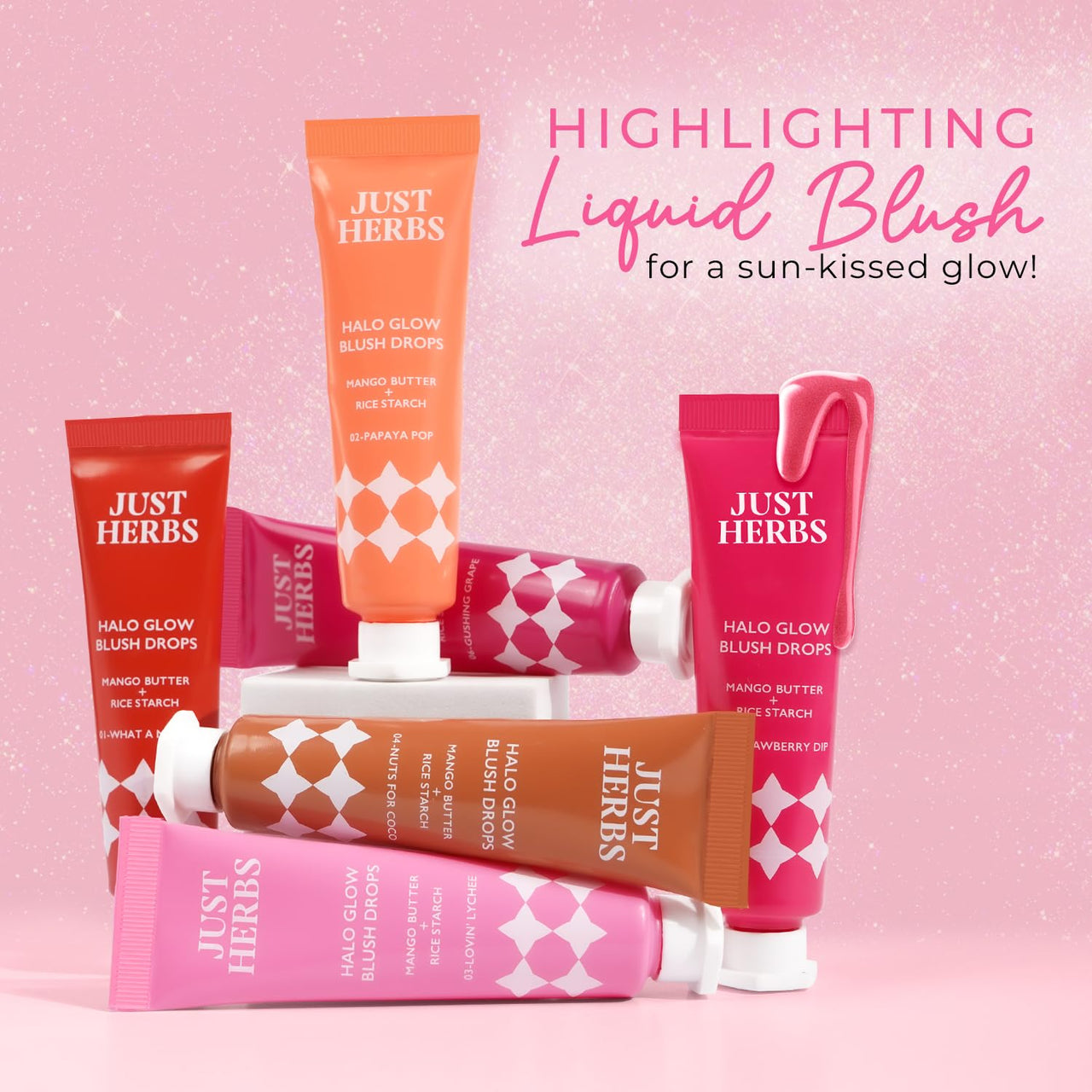 Just herbs Halo Glow Drop Blush Mango Butter + Rice Starch, Weightless Creamy Liquid Blush 10 ml (Gushing Grape)